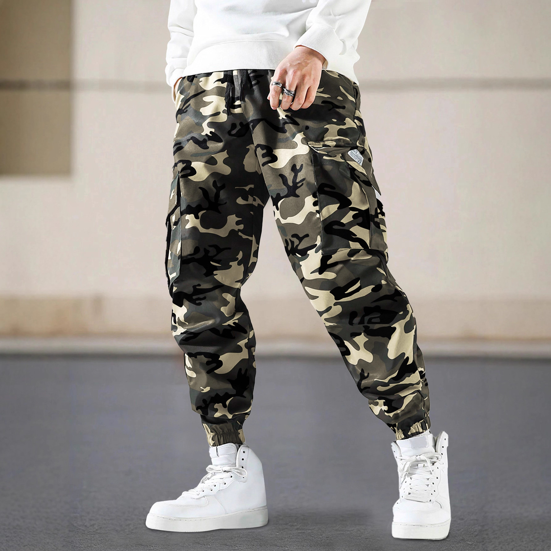 Cross-Border Men's Fashion Camouflage Cargo Pants with Side Pockets Casual Regular Fit Long Pants Men's Outdoor Activity Pants