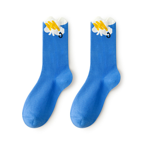 Lumi mid-calf socks for women ins fashion three-dimensional cute college style men and women outer pocket cotton socks combed cotton trendy socks