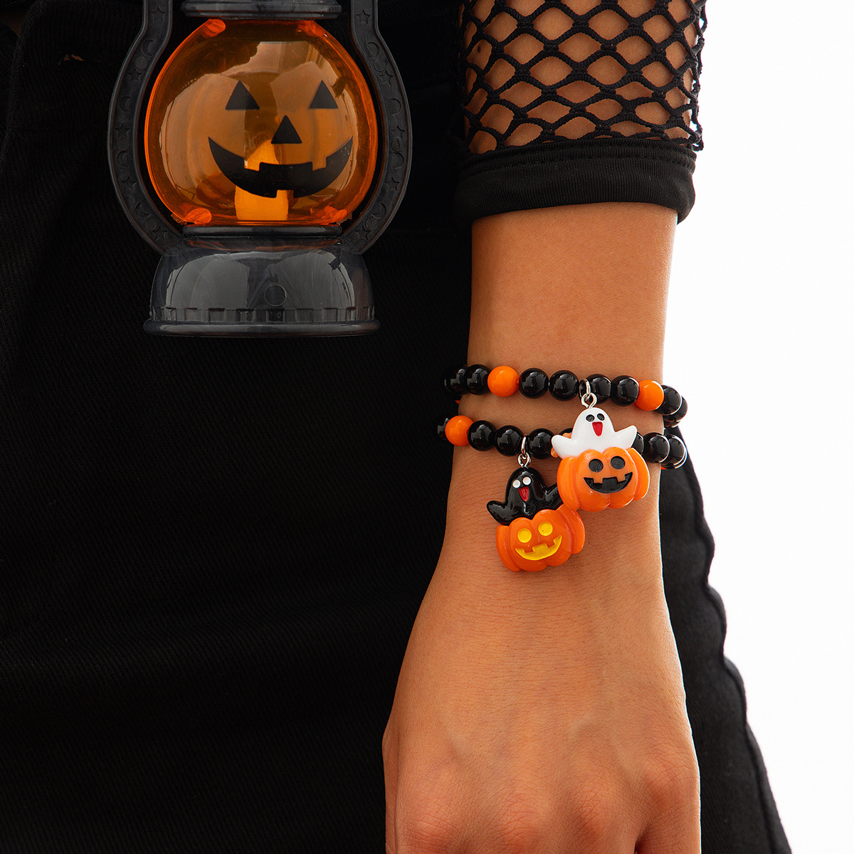 Pulsera de cerámica blanda multicapa con diseño de calabaza fantasma y viento de Ins, pulsera de bruja fantasma para fiesta de Halloween_voghion.com