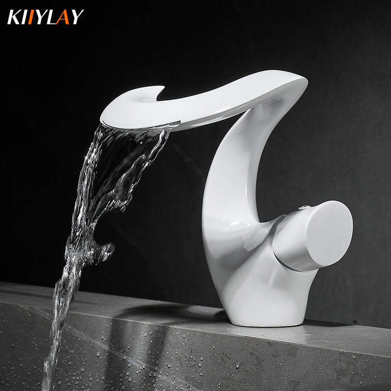 Bathroom Basin Faucet Hot and Cold Brass Bathroom Creative Wash Basin Waterfall Single Hole Undertable Basin Household