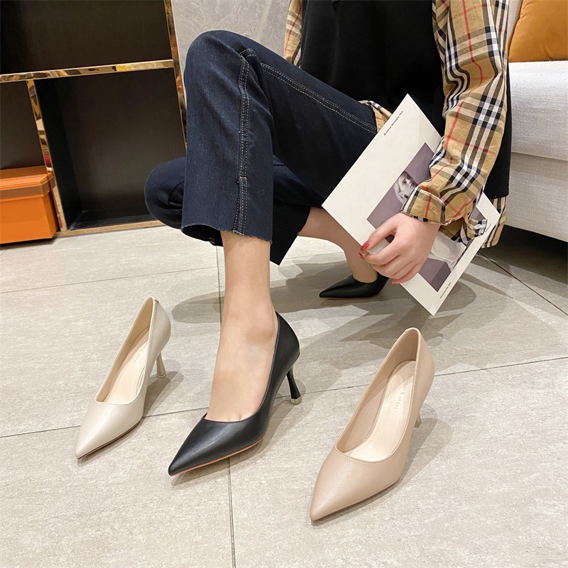 Giày cao gót nữ mũi nhọn gót 9 cm đi làm công sở — 988-3 đen 9cm