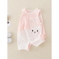 女の赤ちゃんの夏服カテゴリー A 超かわいいロンパースかわいいウサギのノースリーブロンパース幼児と幼児の薄いジャンプスーツ