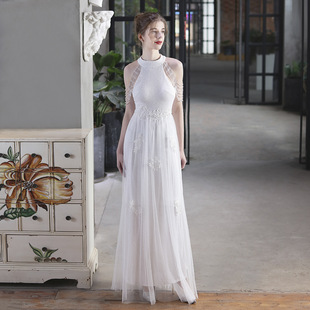 18672# sequined mesh toast dress bridal long thank you banquet wrapped chest large swing wedding car model exhibition dress
