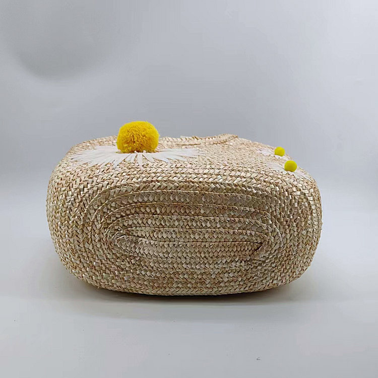 Straw Grass Material Flower Pattern Summer Season Women's Gender Women's Straw Grass Flower Beach Embroidery Dumpling Shape String Handbag