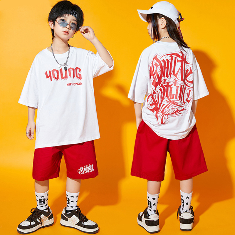 Street dance children's trendy clothing suit hip-hop suit new performance clothing summer jazz dance clothing performance clothing for boys and girls