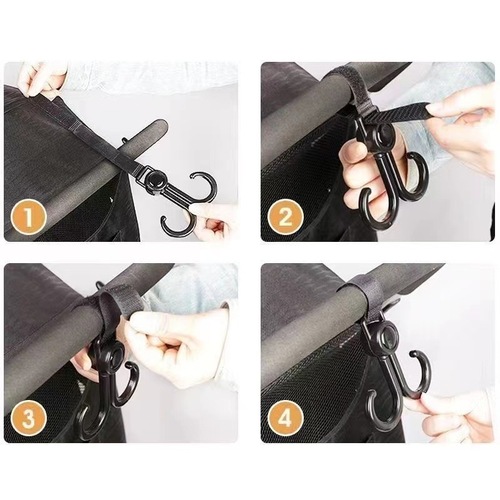Universal Electric Scooter Dual Hook Multi-functional Baby Stroller Storage Hook Rotating Hook Strap Bicycle Bag Hook