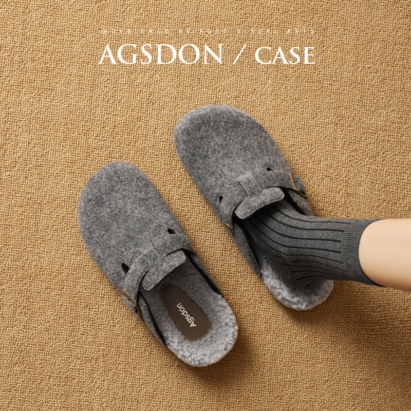 Augusden Fleece-Lined Birkenstock Shoes for Women 2026 New Spring Thick-Soled Snow Boots Slip-On Closed-Toe Half Slippers