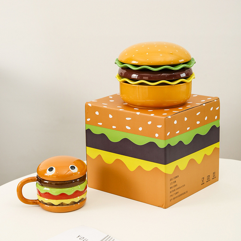 Cartoon Creative Hamburger Ceramic Tableware Cute Household Plate Gift Personalized Breakfast Plate Snack Dish