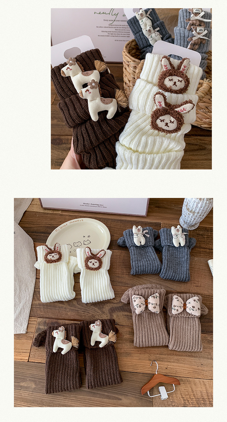 Beinwärmer Baumwollsocken für Damen Frühling und Herbst Puppenstapelsocken im Waldstil Herbst und Winter Retro Maillard Niedliche Cartoon-Strickbeinwärmer_voghion.com