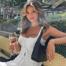 欧美ins风2024夏女装新款方领排扣吊带蕾丝上衣修身显瘦抽绳T恤女