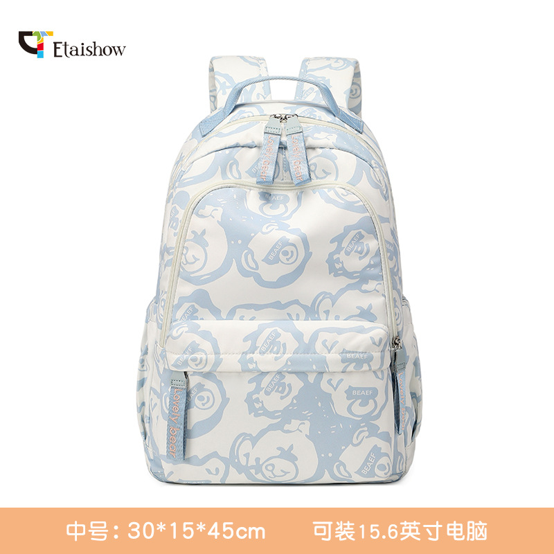 Fábrica al por mayor mochila femenina estudiante de secundaria lindo gato impresión gran capacidad impermeable chica