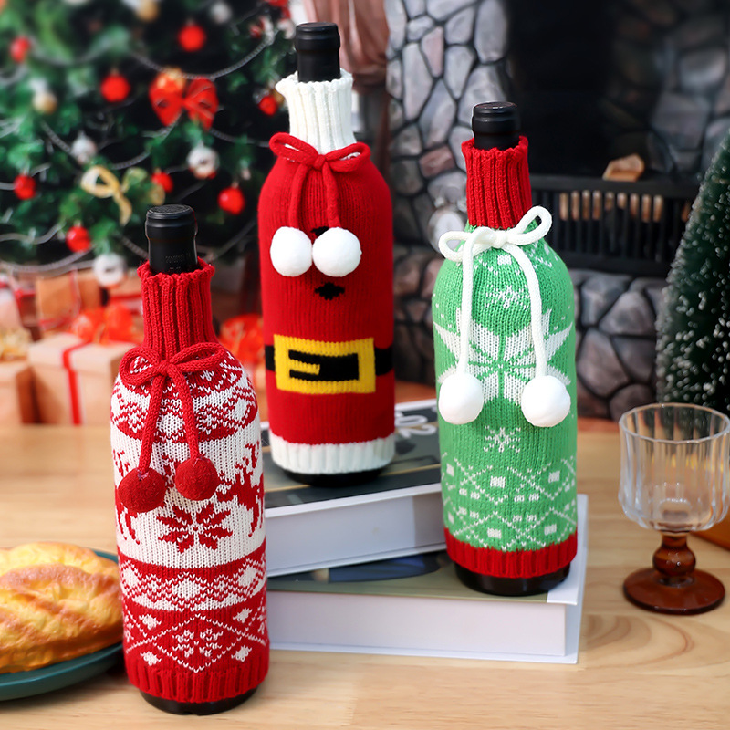 Cross-border new Christmas wine bottle decoration knitted wine…