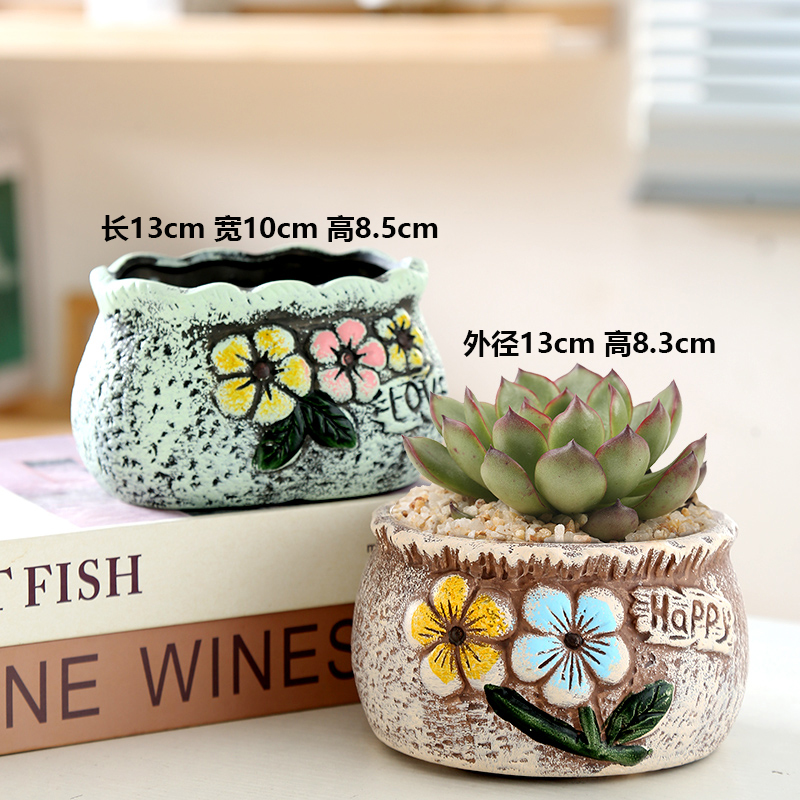 도자기 - 예술적인 아름다운 꽃 화분 2개 - 조합