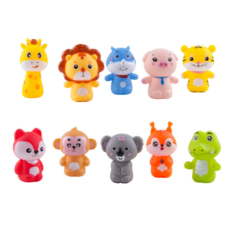 Bebé de los niños educación temprana Iluminación dedo muñeca animal de dibujos animados muñeca calmante juguete PVC de goma suave juguete transfronterizo