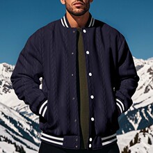 2024年男士开衫棒球服夹克男士春秋新款提花欧美排扣设计休闲纯色