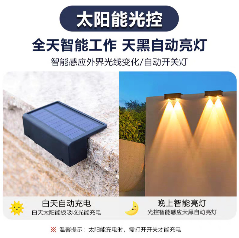太阳能户外壁灯庭院装饰壁灯晚上自动发光围栏洗墙灯氛围彩灯夜灯|undefined