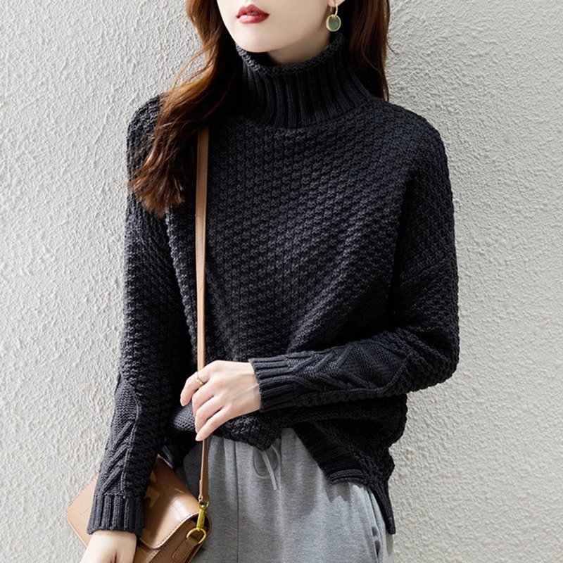 Suéter de cuello alto de alta calidad para mujer Otoño e Invierno 2024 nuevo popular engrosado camisa de fondo de moda image 8