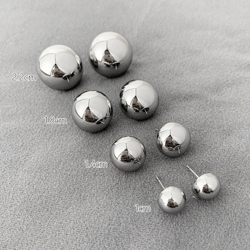 简约百搭金属半球高级感925银针耳钉光面拉丝半球耳环耳饰批发