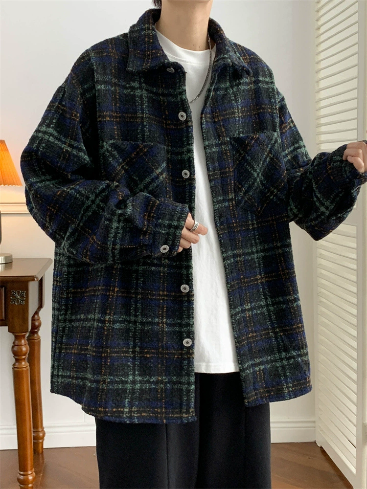 Ретро осеняя рубашка, длинный рукав, американский стиль, oversize