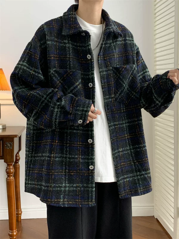Ретро осеняя рубашка, длинный рукав, американский стиль, oversize