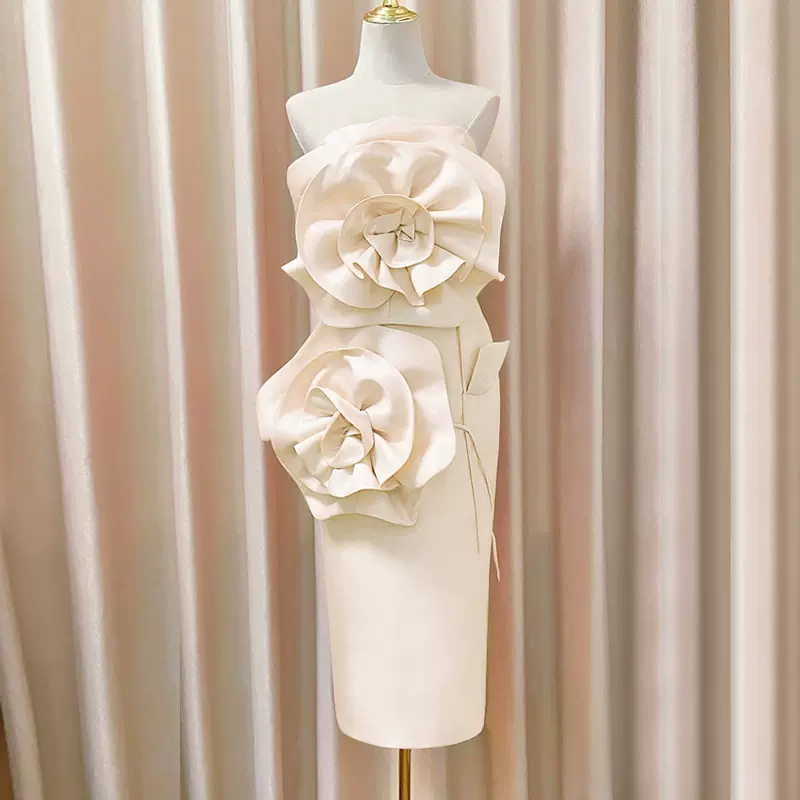 粉色超仙抹胸晚礼服女2025新款气质高端轻奢小众高级感高定连衣裙