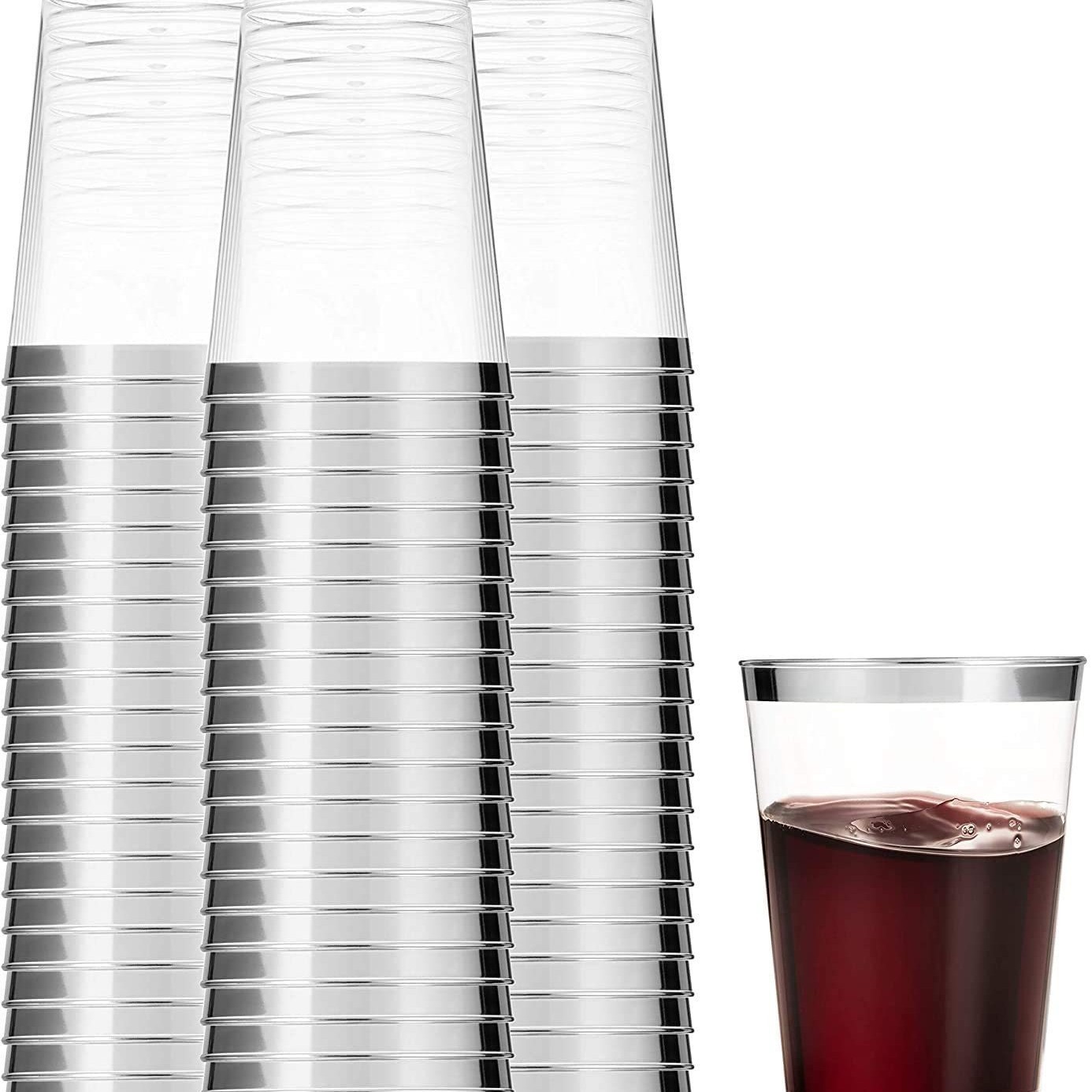 10oz borde dorado Borde de plata Rosa borde dorado Copa de vino desechable Comida occidental taza de helado copa de vino copa de champán