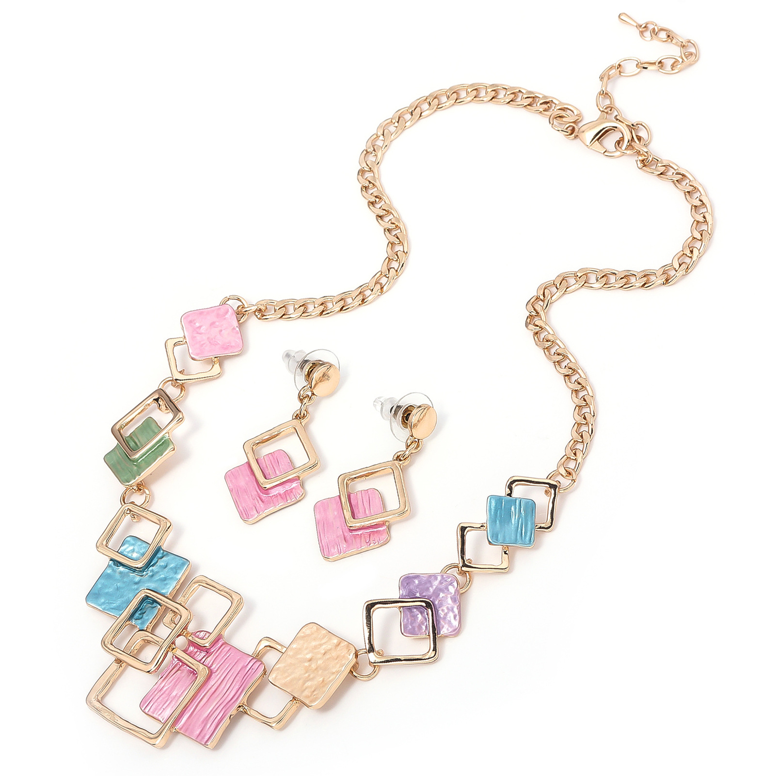 Creative geometric square color hollow high-end sense design ladies temperament earrings necklace suit high-set clothing accessories