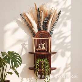 跨境木质花瓶香薰收纳架北欧风客厅墙面装饰架原木绿植盆栽置物架