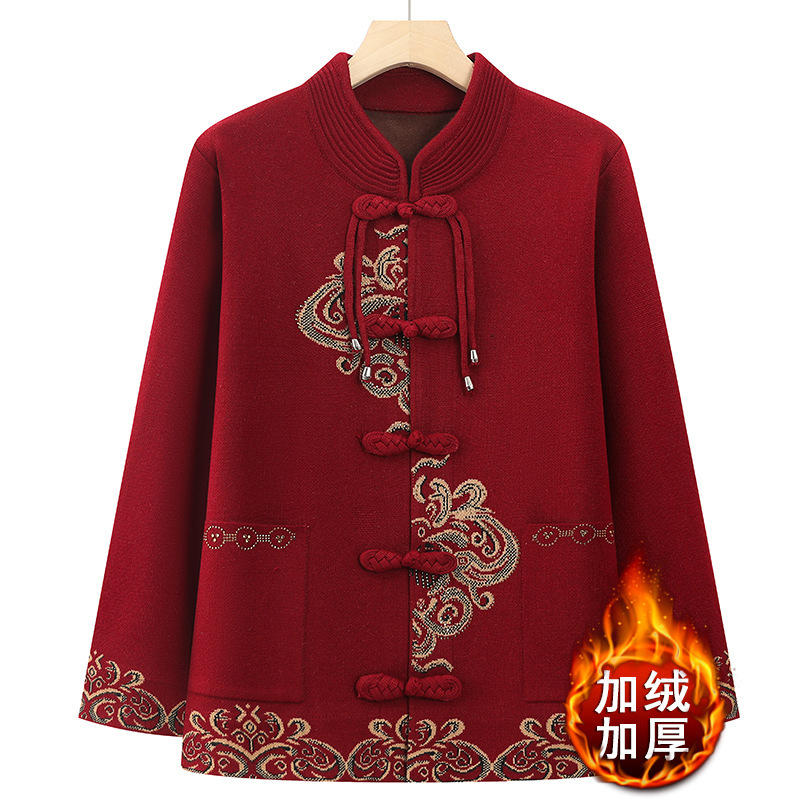 中老年女春秋外套60岁70妈妈秋冬加绒加厚毛呢上衣老太太老人衣服|undefined