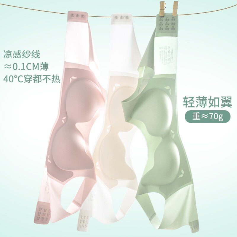 Q16 # Ice Silk Cool Seamless Underwear Summer Thin Women's Big Breast Revealing Small Breast Reduction Large Size Underwear Without Wires