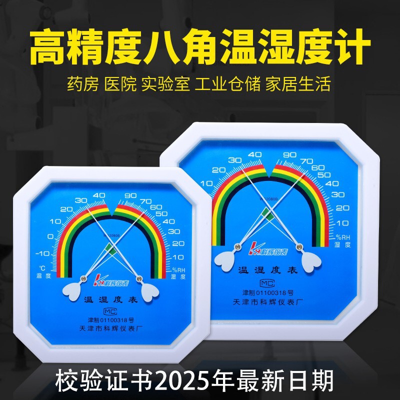High Precision Octagon Thermohygrometer with Latest Calibration Certificate Pharmacy Hospital Industrial Storage Home Thermohygrometer