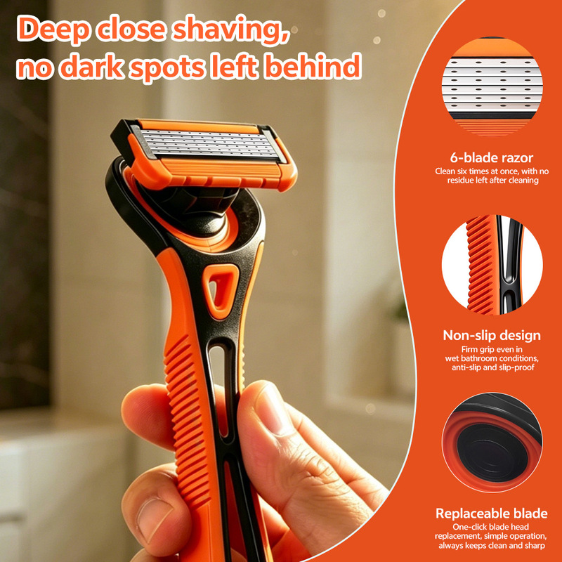 6-layer men's facial razor, stainless steel blade, direct from the manufacturer, compatible with Gillette