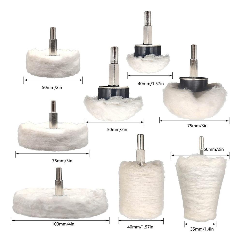 Rueda de tela blanca al por mayor transfronteriza con mango espejo pulido encerado cilíndrico seta cono rueda de tela cabeza de molienda mango diámetro 6mm