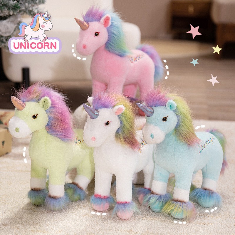 Cross-Border Standing Rainbow Unicorn Doll Pony Plush Toy Bag Pendant Children's Comfort Doll Gift