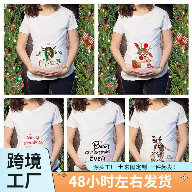 Short-sleeved Christmas T-shirt Christmas Elk Snowman Cartoon Print Maternity Short-sleeved T-shirt Short-sleeved Christmas T-shirt Christmas Elk Snowman Cartoon Print Maternity Short-sleeved T-shirt