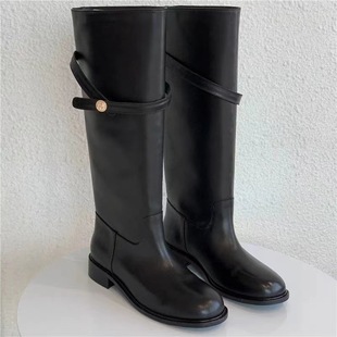 Ready Stock and Shipped Instantly! Fashionable and Versatile New Korean Suede Small Gold Buckle Thick Heel High Boots Knight Boots for Women in Autumn and Winter