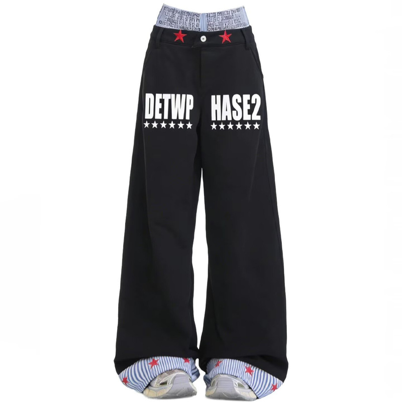 Niche Double-Waist Curved Hem Jeans for Men, Summer 2026 New Style, Loose Fit with Stacked Design, Height-Enhancing and Slimming Long Pants