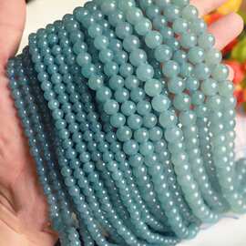 晴水蓝玉飘花玉髓圆珠子散珠手工串珠优化天然石饰品配件工厂直销