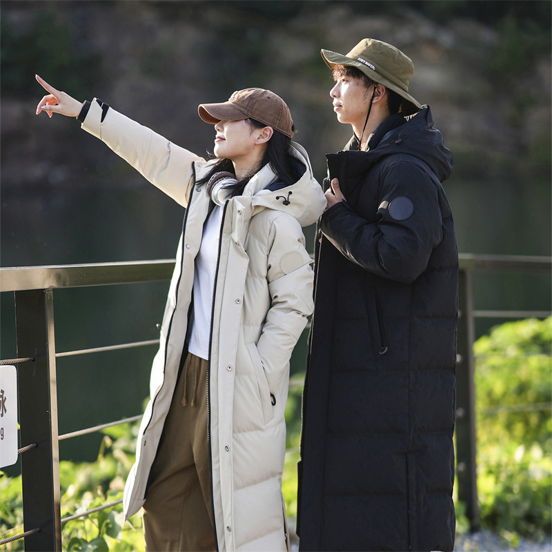 极寒户外-30度 90白鹅绒服情侣款东北加厚保暖连帽过膝长款羽绒服