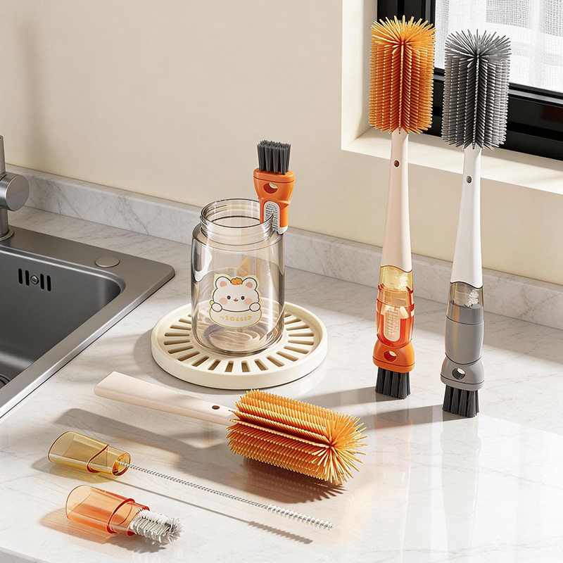 Long-Handled Rotating Cup Brush for Cleaning Baby Bottles, Water Cups, and Thermos Cups Without Dead Corners - a Five-In-One Multifunctional Cleaning Tool Long-Handled Rotating Cup Brush for Cleaning Baby Bottles, Water Cups, and Thermos Cups Without Dead Corners - a Five-In-One Multifunctional Cleaning Tool