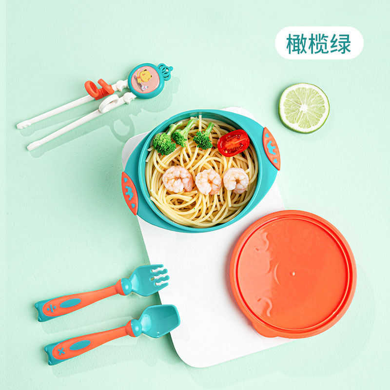 Conjunto de cubiertos para bebés PP tazón de comida para niños palillos cucharas para bebés alimentos suplementarios anti-espiración ventosa tazón para beber gachas artefacto mágico