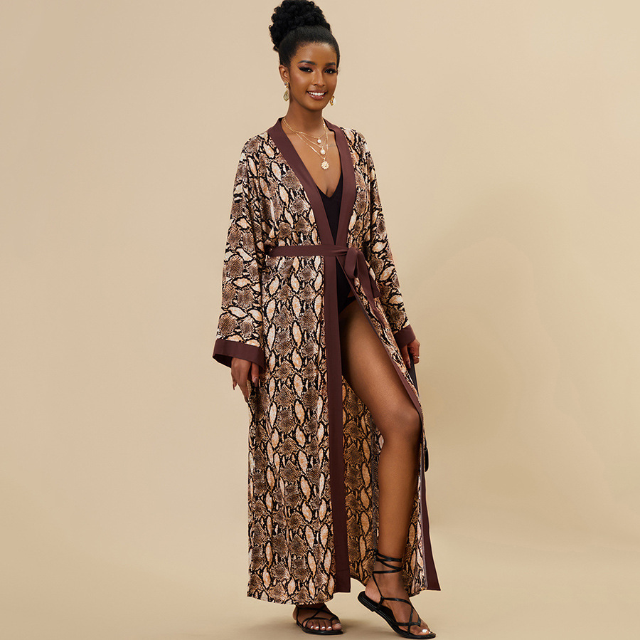 Women's Flowy Cover Up Kimono Beach Dress With Exotic Prints Lightweight Linen Feel Fabric For Pool, Vacation, Boho Outfit_ecoleips.com
