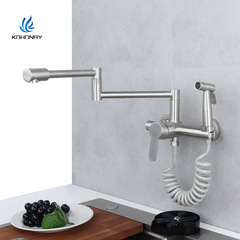 不鏽鋼入牆式水龍頭冷熱廚房加長摺疊旋轉伸縮洗菜盆洗衣池龍頭