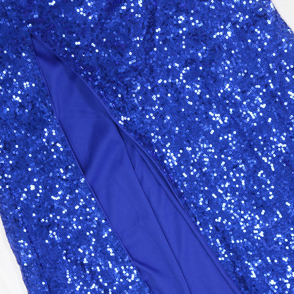 Damen Paillettenkleid Mit Einem Schulterträger Und Beinschlitz_voghion.com
