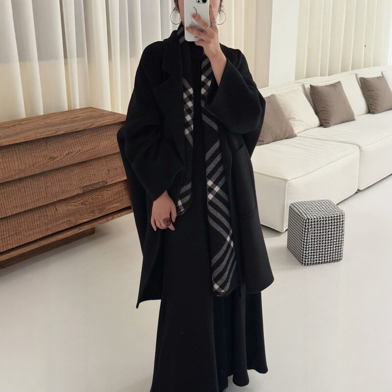 [Waiting for the Wind] Korean-style, relaxed-fit, double-faced wool coat for women, thickened for autumn and winter, loose and flowing, with a luxurious feel