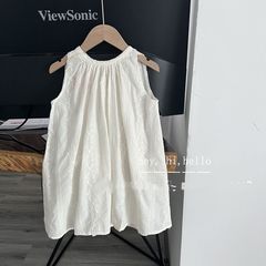 女童裝2024夏季新款韓版洋氣寬鬆無袖連衣裙小女孩寶寶氣質裙子潮