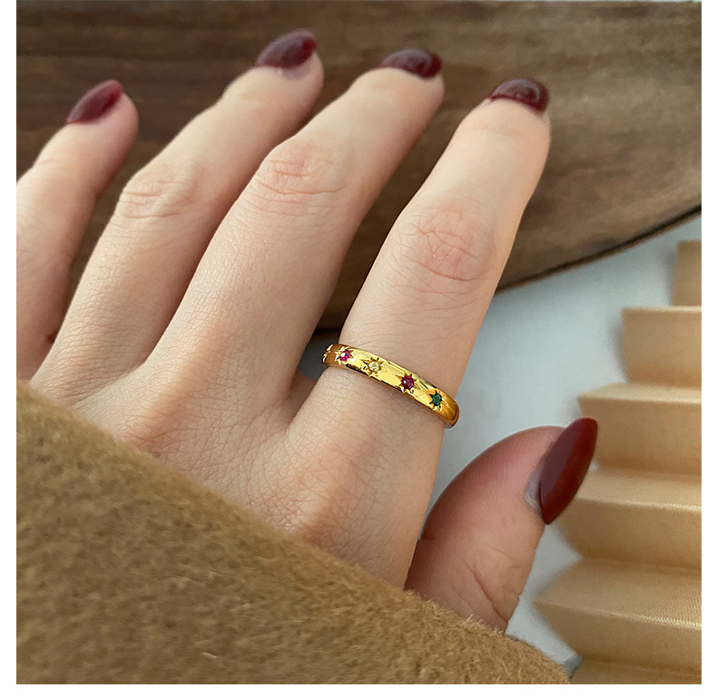 7g Weight Zircon Inlay Material Lady Star Copper Inlay Zircon Rings