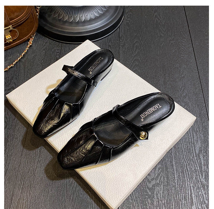 Giày mules Mary Jane nữ mũi vuông quai ngang bít mũi, gót thấp dưới 3 cm — Màu bạc, Màu đen chi tiết 18