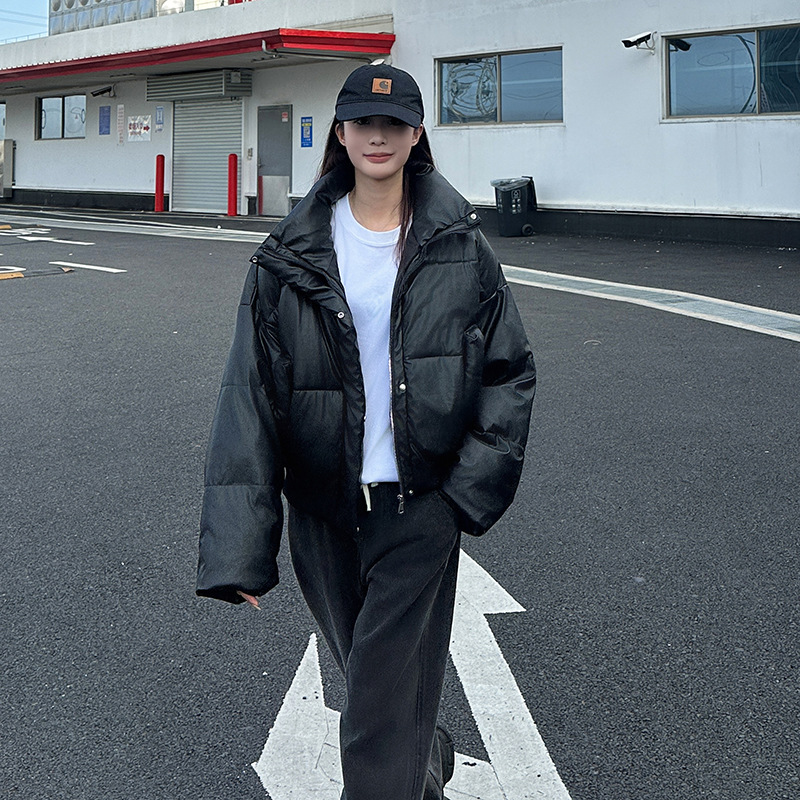 Corea del Sur 2024 nuevo cuello corto chaqueta de pan de algodón invierno suelto cálido color sólido universal ropa de algodón para hombres y mujeres image 6
