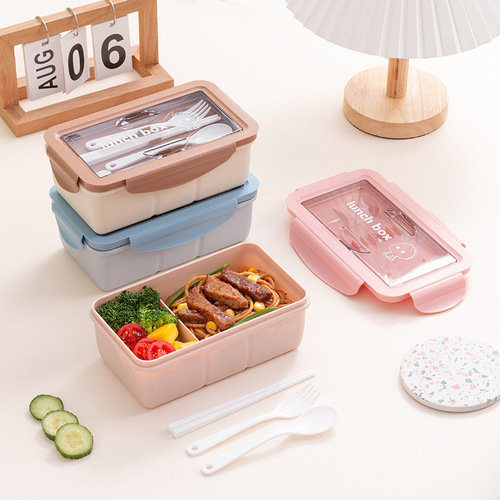 Factory Direct Plastic Divided Lunch Box for Office Workers, Microwave-Safe Sealed Portable Student Lunch Box